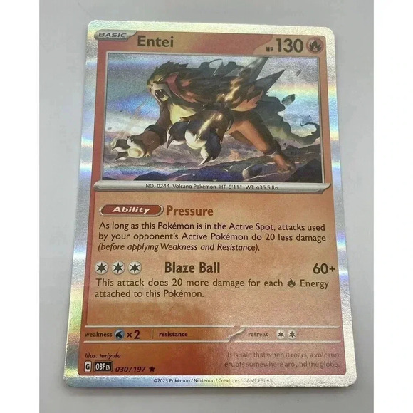 Entei 030/197 Sv03: Obsidian Flames Pokemon TCG Holo Mint Unplayed - Picture 2 of 7
